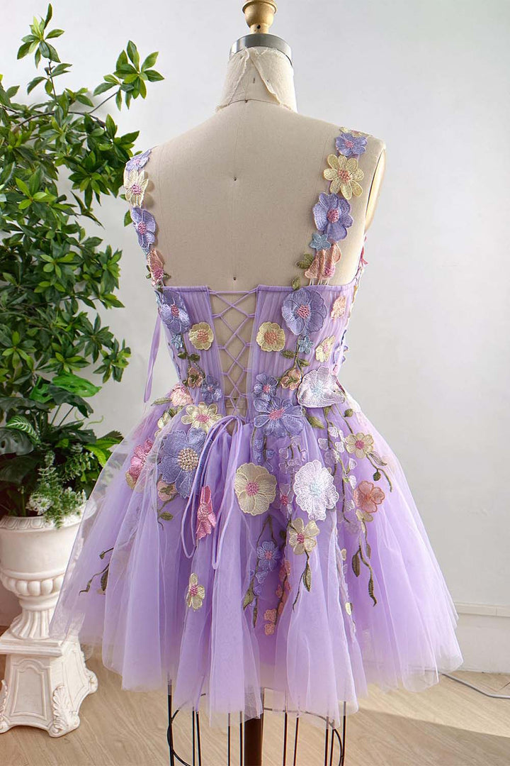 Cute Lilac Flowers Homecoming Dress