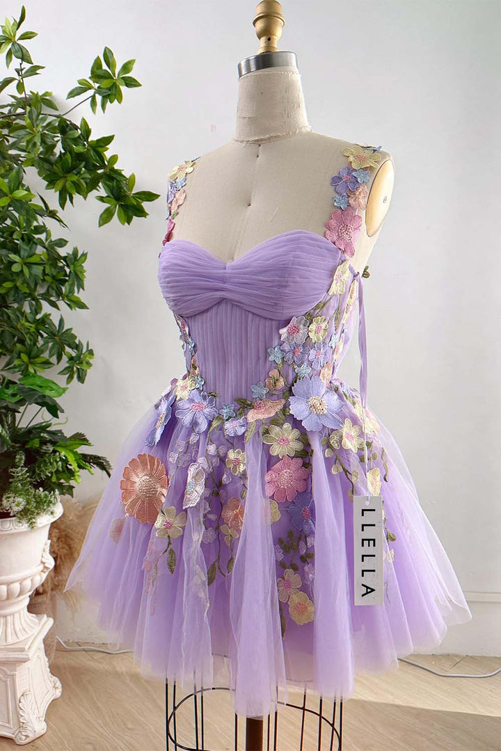 Cute Lilac Flowers Homecoming Dress