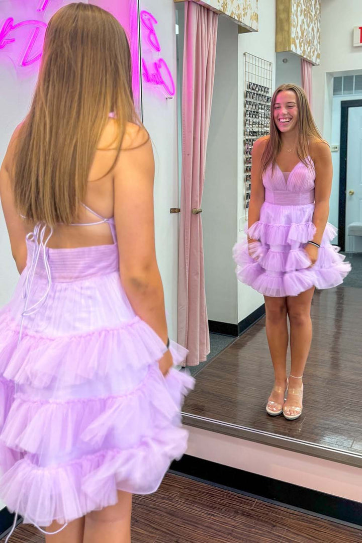 A-Line Lilac Tiered Homecoming Dress