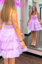 Load image into Gallery viewer, A-Line Lilac Tiered Homecoming Dress
