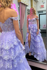 Load image into Gallery viewer, Straps Ruffled Prom Dress with Slit
