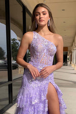 Load image into Gallery viewer, One Shoulder Ruffle Prom Dress with Sequin
