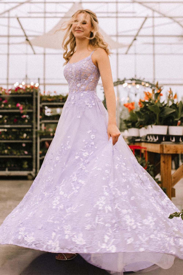 Lilac Tulle Prom Dress with Appliques