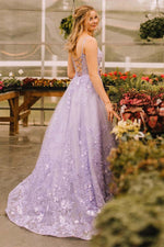 Load image into Gallery viewer, Lilac Tulle Prom Dress with Appliques
