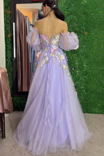 Load image into Gallery viewer, Lavender Strapless Prom Dress with 3D Flowers
