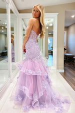 Load image into Gallery viewer, Mermaid Appliques Bodice Lilac Prom Dress
