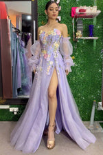 Load image into Gallery viewer, Lavender Strapless Prom Dress with 3D Flowers
