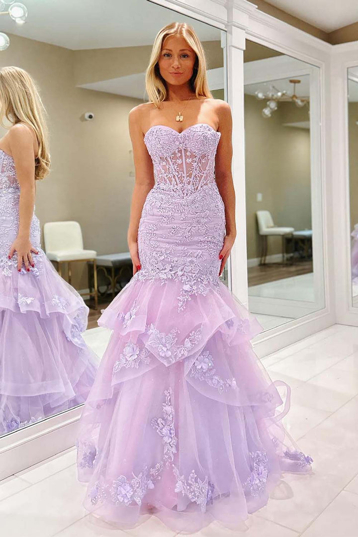 Mermaid Appliques Bodice Lilac Prom Dress