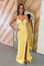 Load image into Gallery viewer, Fitted Beaded Corset Bodice Prom Dress with Slit
