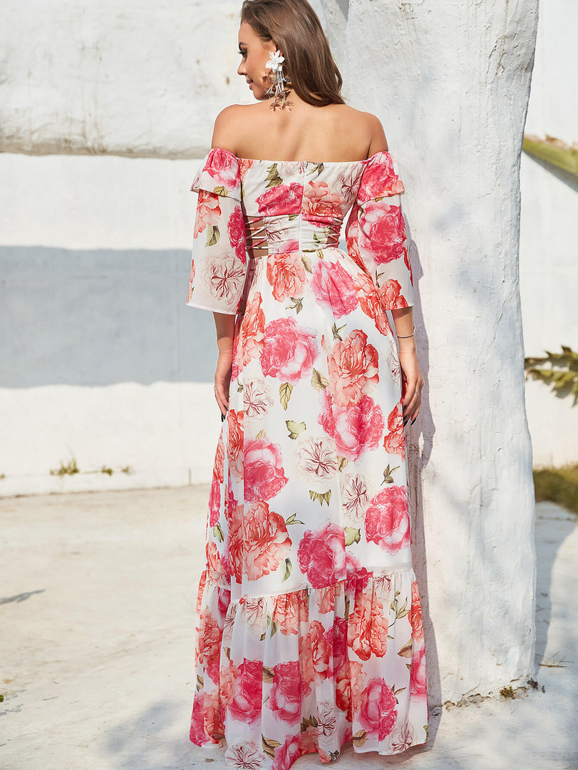 Printed Prom Dress with Sleeves