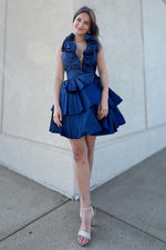 Load image into Gallery viewer, Halter Backless Ruffle Homecoming Dress
