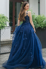 Load image into Gallery viewer, A-line Tulle Appliques Prom Dress with Split
