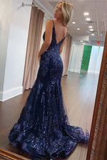 Load image into Gallery viewer, Navy Sequin Mermaid Prom Dress
