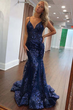 Load image into Gallery viewer, Navy Sequin Mermaid Prom Dress
