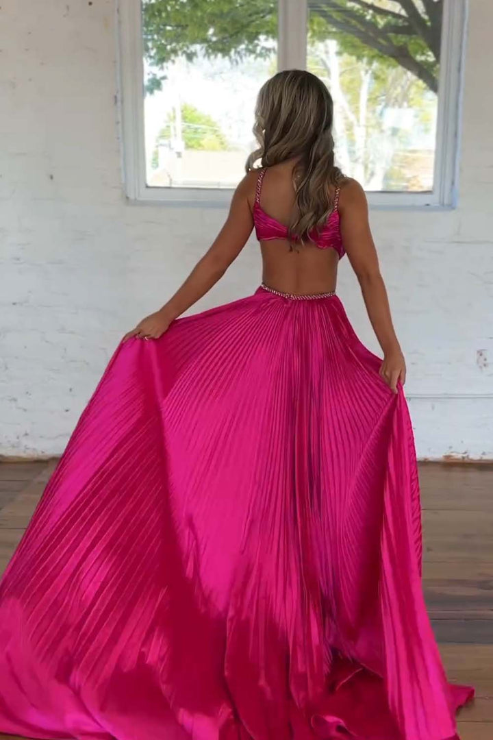 Pleated Cutout Open Back Prom Dress