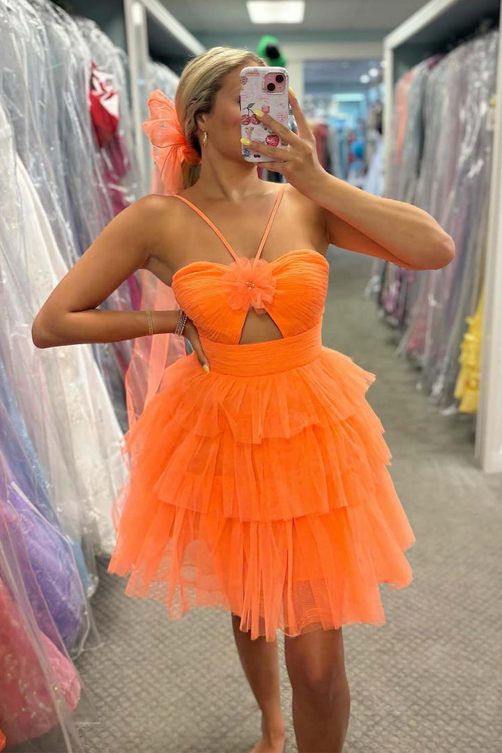 A-Line Tulle Halter Homecoming Dress with Keyhole