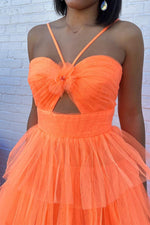 Load image into Gallery viewer, Orange Tiered Cute Prom Dress
