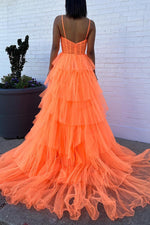 Load image into Gallery viewer, Orange Tiered Cute Prom Dress
