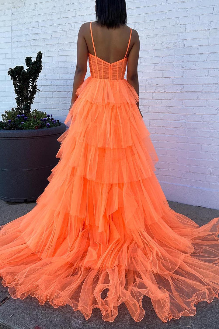 Orange Tiered Cute Prom Dress