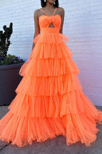 Load image into Gallery viewer, Orange Tiered Cute Prom Dress
