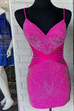 Load image into Gallery viewer, Mini Beaded Backless Homecoming Dress
