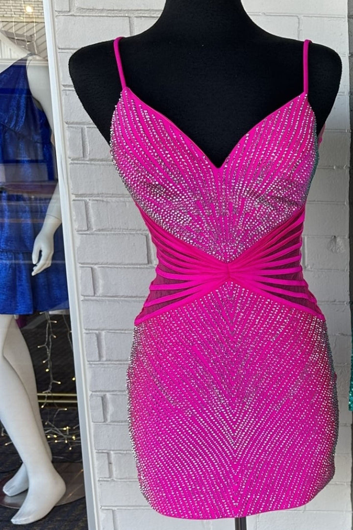 Mini Beaded Backless Homecoming Dress