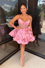 Load image into Gallery viewer, A-Line Sheer Corset Bodice Flowers Homecoming Dress
