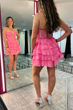 Load image into Gallery viewer, Sweetheart Ruffle Homecoming Dress with Corset Bodice
