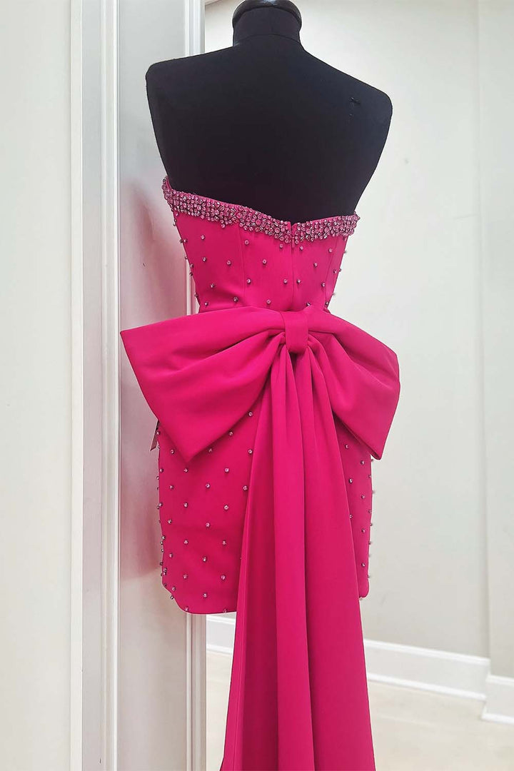 Slit Strapless Homecoming Dress with Bow