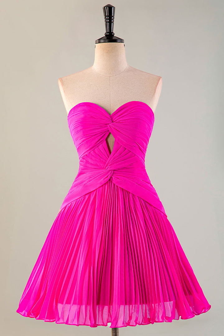 Pleated Strapless Homecoming Dress with Keyhole