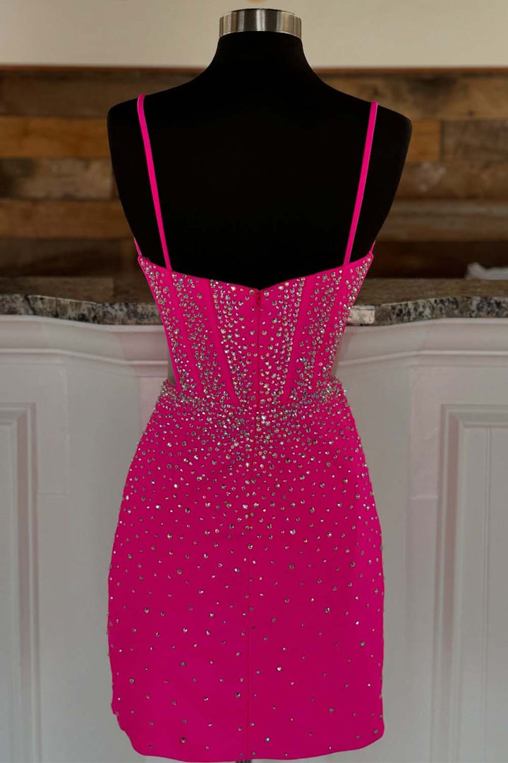 Pink Beads Corset Bodice Homecoming Dress