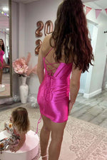 Load image into Gallery viewer, Satin Corset Homecoming Dress with Slit
