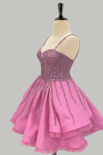 Load image into Gallery viewer, A-Line Pink Homecoming Dress with Sequin
