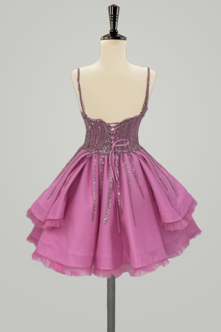 A-Line Pink Homecoming Dress with Sequin