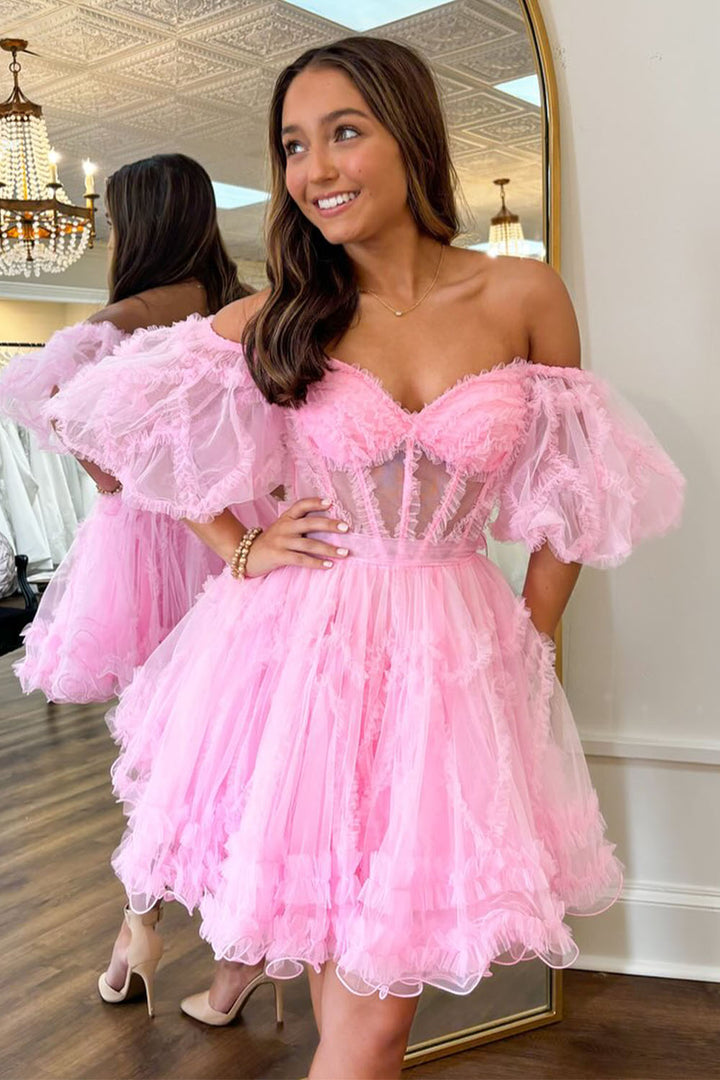 Tulle Homecoming Dress with Sleeves