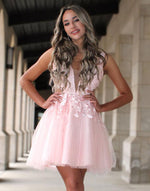 Load image into Gallery viewer, A-Line Tulle Applique Light Pink Homecoming Dress
