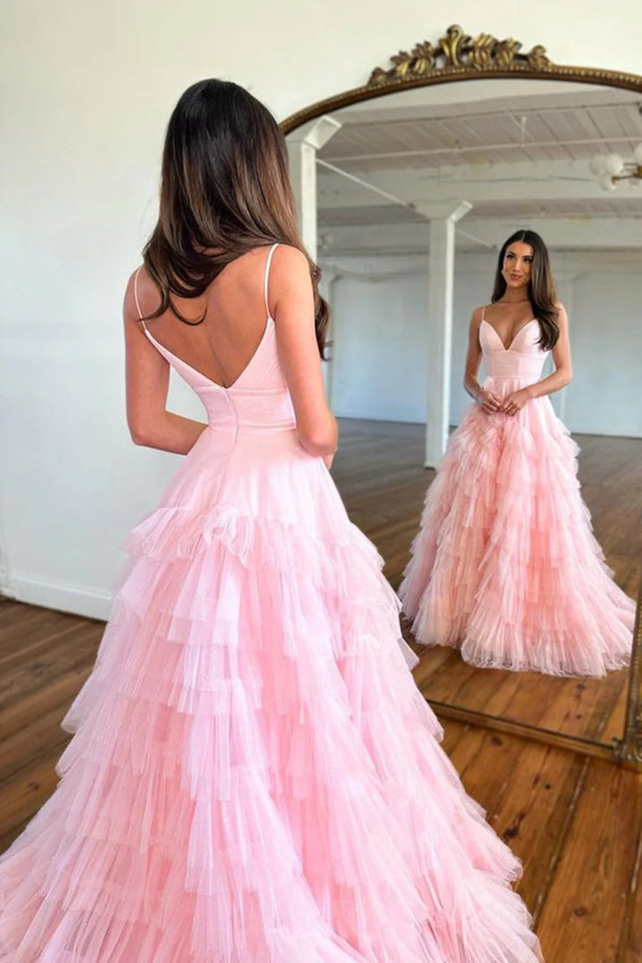 A-Line Tulle Ruffled Prom Dress