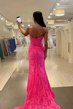 Load image into Gallery viewer, Hot Pink Strapless Prom Dress with Slit
