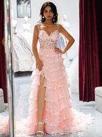 Load image into Gallery viewer, Tiered Corset Side Slit Prom Dress
