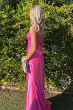 Load image into Gallery viewer, Hot Pink Ruched Sheer Corset Bodice Prom Dress
