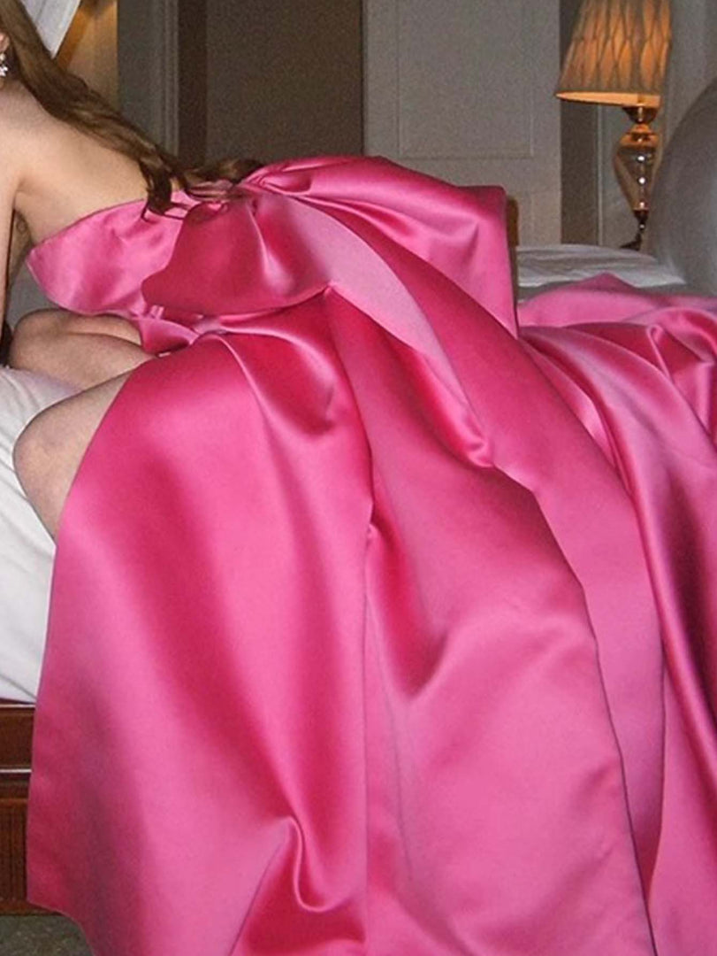 Strapless Pink Slit Prom Dress