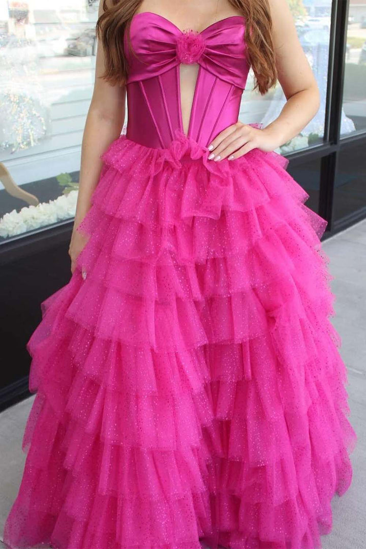 Strapless Tiered Bodycon Prom Gown