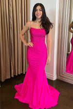 Load image into Gallery viewer, Beaded Open Back Pink Prom Dress
