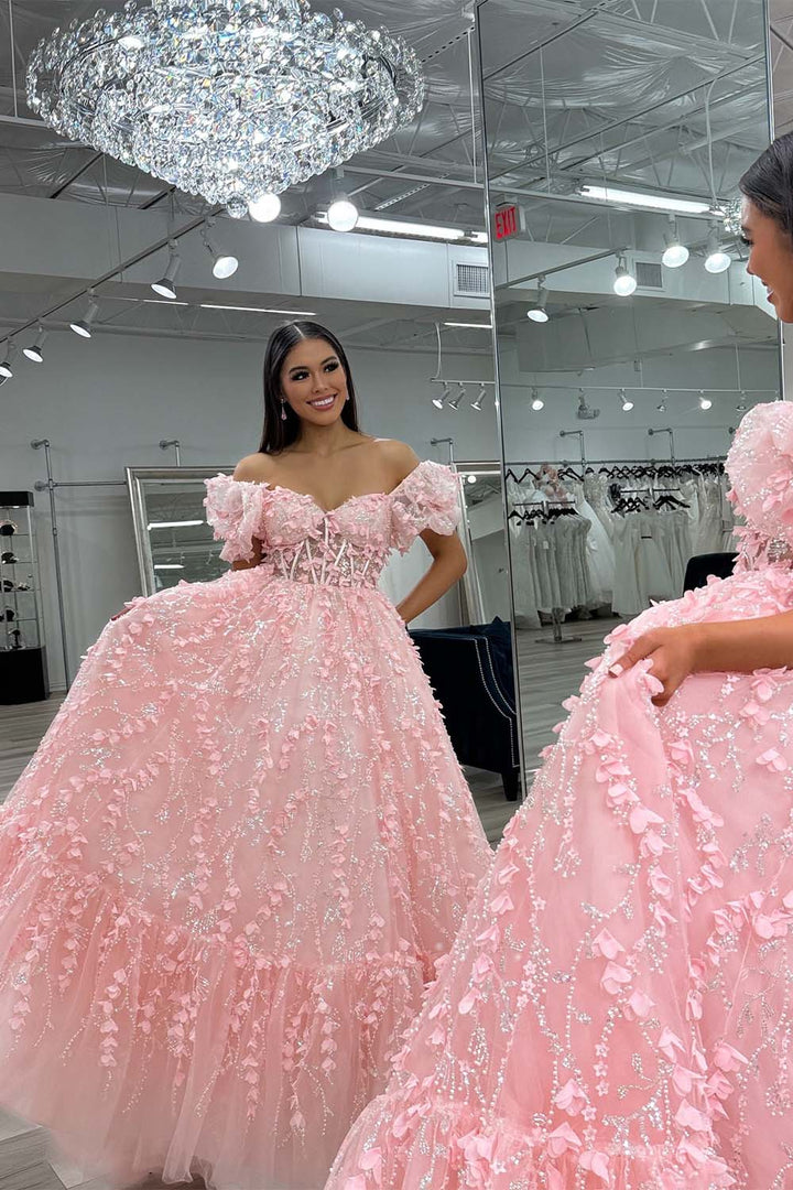 Cute Pink Prom Dress with Sleeves