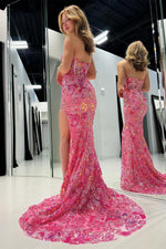 Load image into Gallery viewer, Pink Sequin Prom Dress with Sleeves
