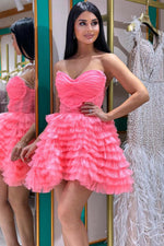 Load image into Gallery viewer, Pink Tiered Sweetheart Homecoming Dress
