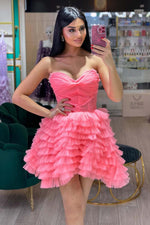 Load image into Gallery viewer, Pink Tiered Sweetheart Homecoming Dress

