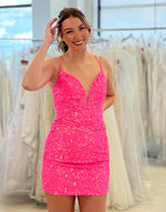 Load image into Gallery viewer, Tight Open Back Pink Homecoming Dress
