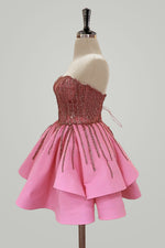 Load image into Gallery viewer, Strapless Pink Homecoming Dress with Sequin
