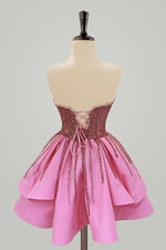 Load image into Gallery viewer, Strapless Pink Homecoming Dress with Sequin
